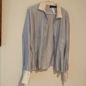 Classic silk blue and white pinstripe button down